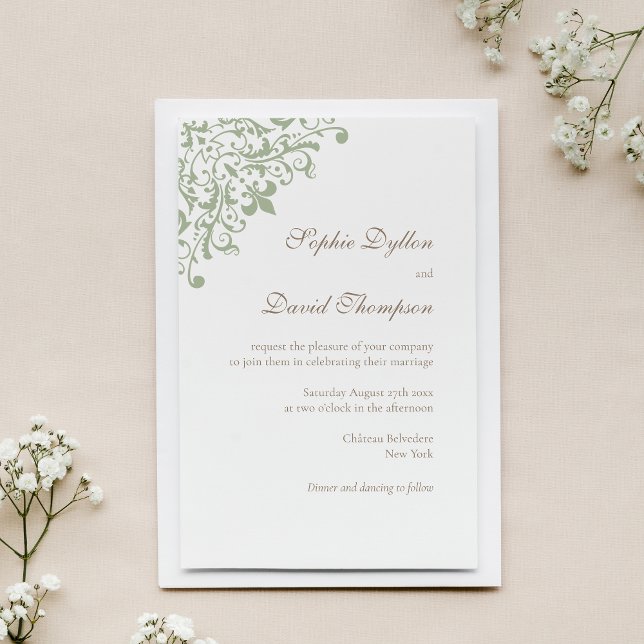 Invitación Patrón de Flor Verde de Lis de Regencia Francesa (Subido por el creador)