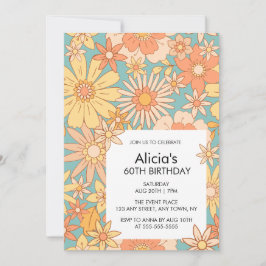 Invitación Patrón de Flora de Peach Naranja Retro 60 cumpleañ