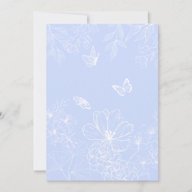 Invitación Patrón de flores azules claras, floral, Minimalist (Anverso)
