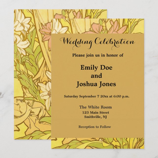 Invitación Patrón de flores de lirio de Alphonse Mucha: Art N (Anverso / Reverso)