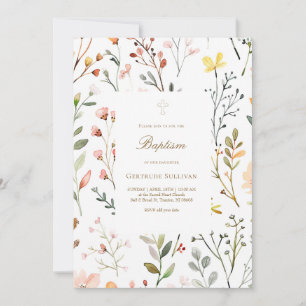 Invitación patrón de flores de prado acuarela Bautizo