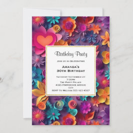 Invitación Patrón de flores de primavera coloridas Cumpleaños