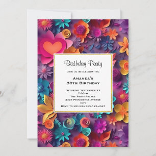 Invitación Patrón de flores de primavera coloridas Cumpleaños