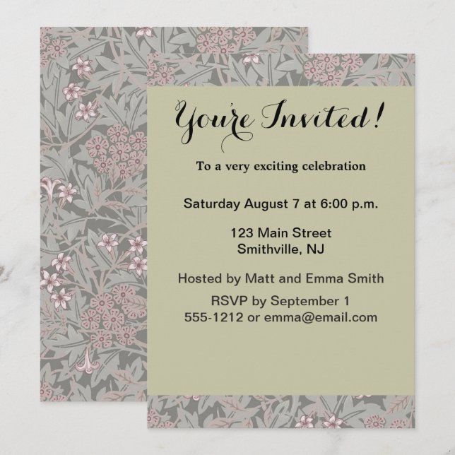 Invitación Patrón de flores de William Morris Jasmine (Anverso / Reverso)