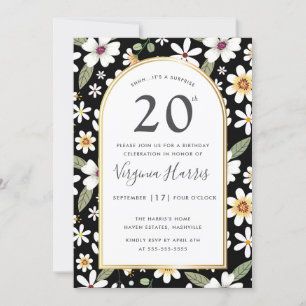 Invitación Patrón de flores Negro Veinte años
