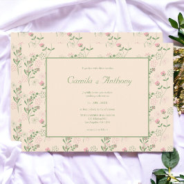 Invitación Patrón de flores retro Y2K verde rosa de los 70