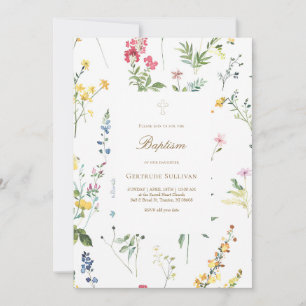 Invitación patrón de flores silvestres acuarela Bautizo