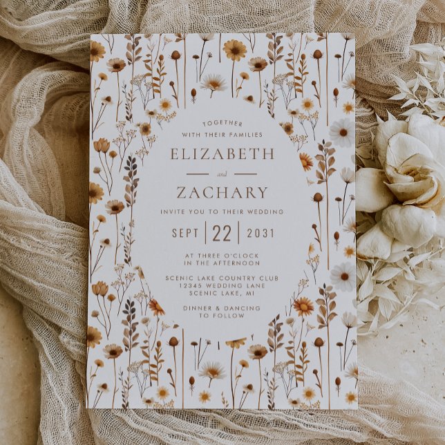 Invitación Patrón de flores silvestres de otoño Boda beige ma (Subido por el creador)