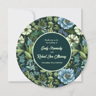 Invitación Patrón de flores silvestres victorianas azules y v