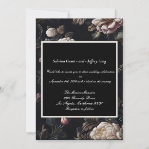 Invitación Patrón de flores vintage sobre fondo negro