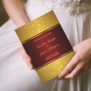Invitación Patrón de follaje dorado lujoso grabado