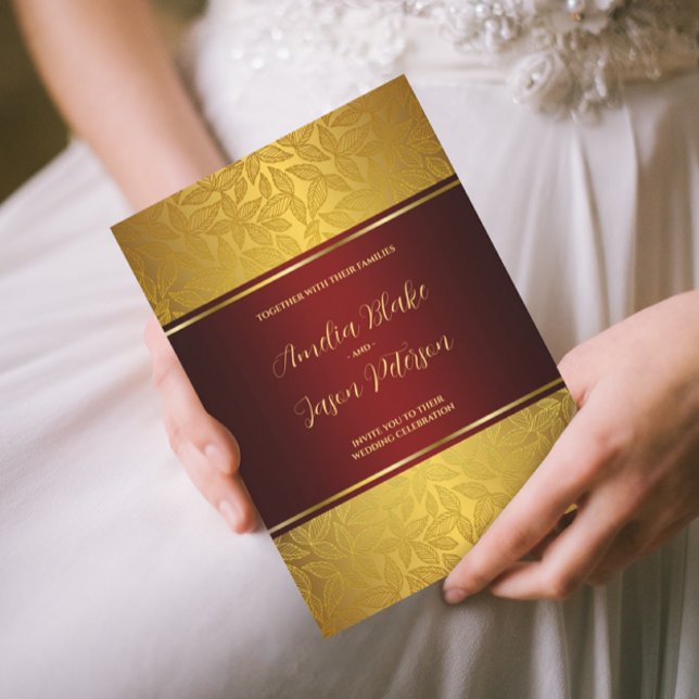 Invitación Patrón de follaje dorado lujoso grabado (Subido por el creador)