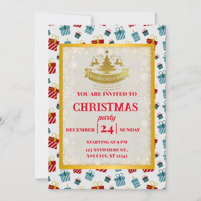 Invitación Patrón de fondo de regalo de Navidad y Año Nuevo (Anverso)