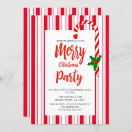 Invitación Patrón de franja de golosinas rojas para navidades