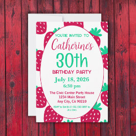 Invitación Patrón de fresa mínima, 30 cumpleaños