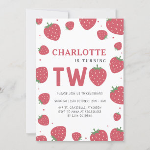 Invitación Patrón de fresa roja 2º cumpleaños de verano