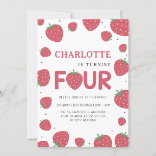 Invitación Patrón de fresa roja 4 de verano cumpleaños