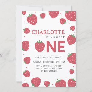 Invitación Patrón de fresa roja Primer cumpleaños de verano