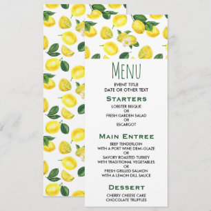 Invitación Patrón de frutas color agua de los lemas amarillos