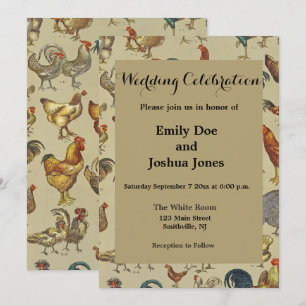 Invitación Patrón de gallo vintage: Arte de granja