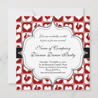 Invitación Patrón de gallos de pollo y corazón