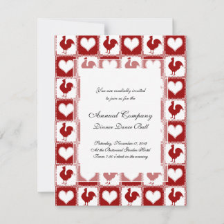 Invitación Patrón de gallos de pollo y corazón
