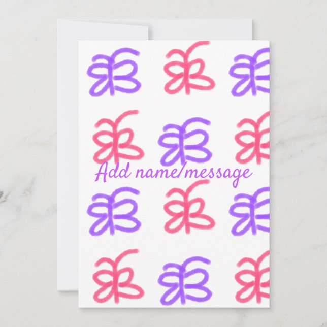 Invitación Patrón de garabato de mariposa rosa púrpura agrega (Anverso)