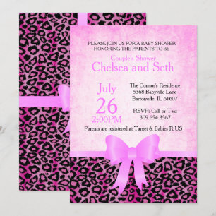 Invitación Patrón de gato animal jaguar  rosa  Bebé Chica Sho