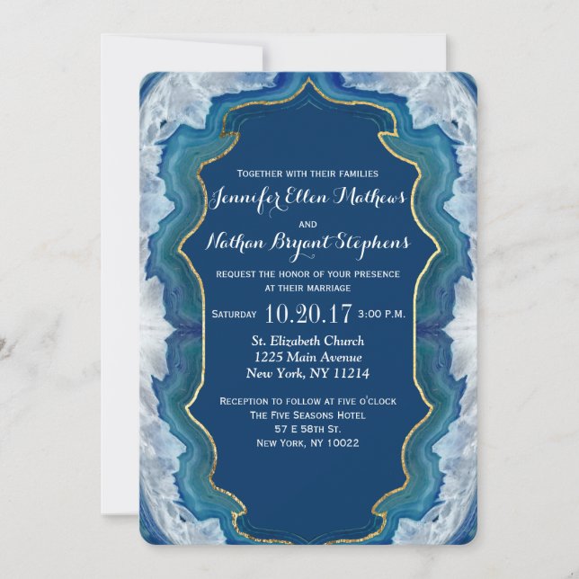 Invitación Patrón de Geodo Verde azulado Azul de Bonito elega (Anverso)