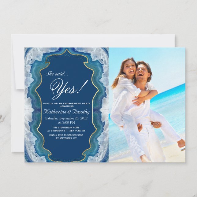 Invitación Patrón de Geodo Verde azulado Azul de Bonito elega (Anverso)