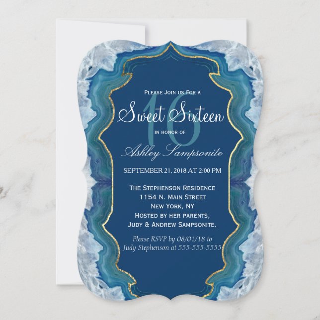 Invitación Patrón de Geodo Verde azulado Azul de Bonito elega (Anverso)