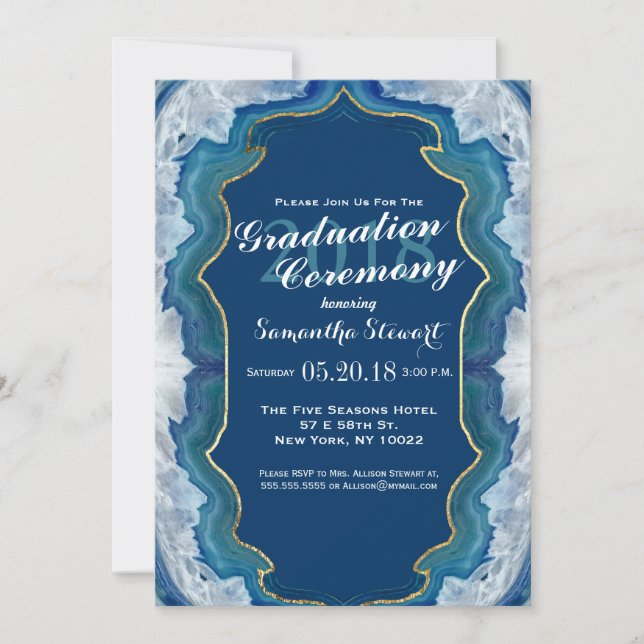 Invitación Patrón de Geodo Verde azulado Azul de Bonito elega (Anverso)
