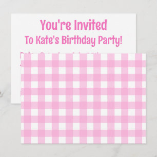 Invitación Patrón de Gingham rosa Pastel