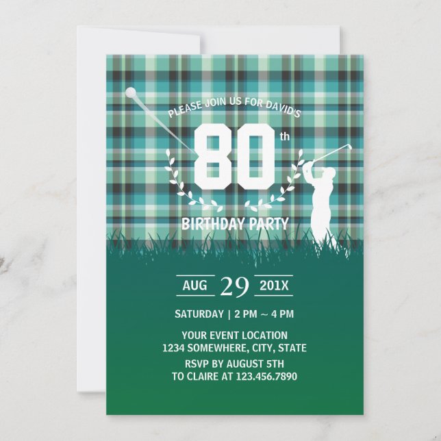 Invitación Patrón de Gingham Verde del Partido de los Años de (Anverso)