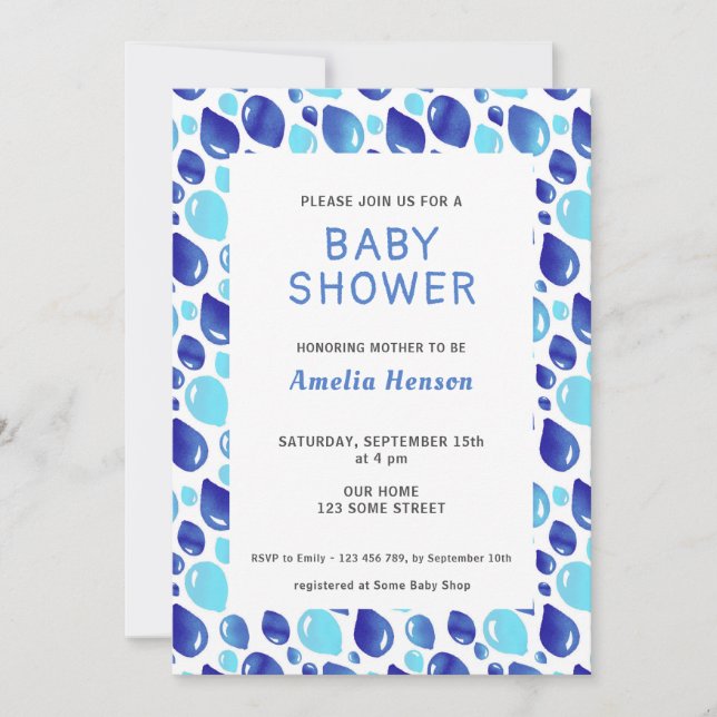 Invitación Patrón de globo azul niño bebé Baby Shower (Anverso)