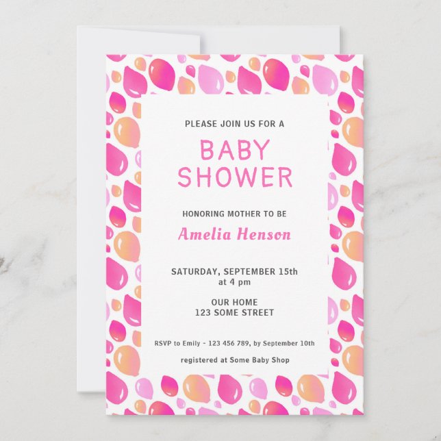Invitación Patrón de globo rosa Niña bebé Baby Shower (Anverso)