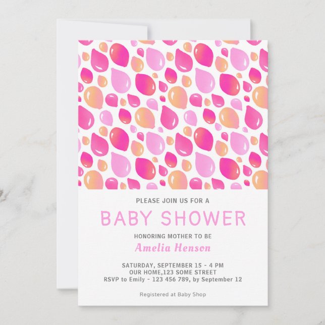 Invitación Patrón de globo rosa Niña bebé Baby Shower (Anverso)