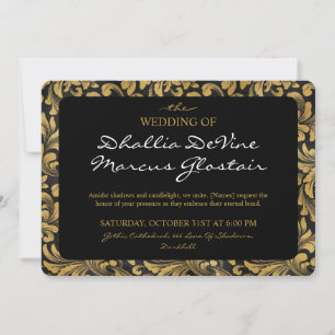 Invitación Patrón De Gótico Negro Y Oro