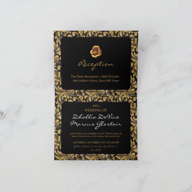 Invitación Patrón De Gótico Negro Y Oro (Interior)
