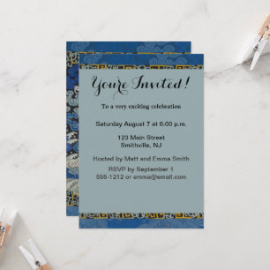 Invitación Patrón de grulla china vintage: azul imperial