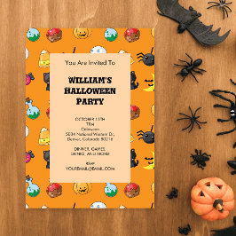 Invitación Patrón de Halloween con fondo naranja