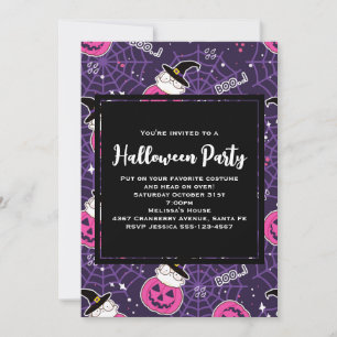 Invitación Patrón de Halloween de gatos lindos y calabazas