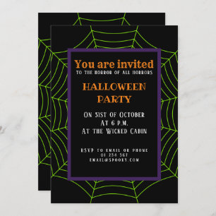 Invitación Patrón de Halloween de la telaraña verde negra