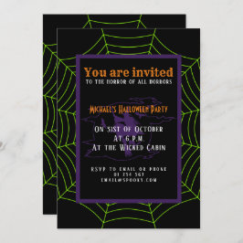 Invitación Patrón de Halloween en la telaraña verde neonesa n