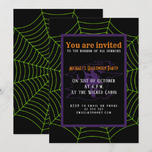 Invitación Patrón de Halloween en la telaraña verde neonesa n