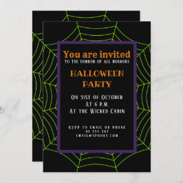 Invitación Patrón de Halloween en la telaraña verde neonesa n