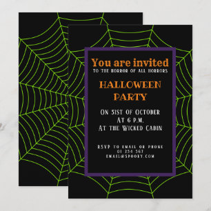 Invitación Patrón de Halloween en la telaraña verde neonesa n