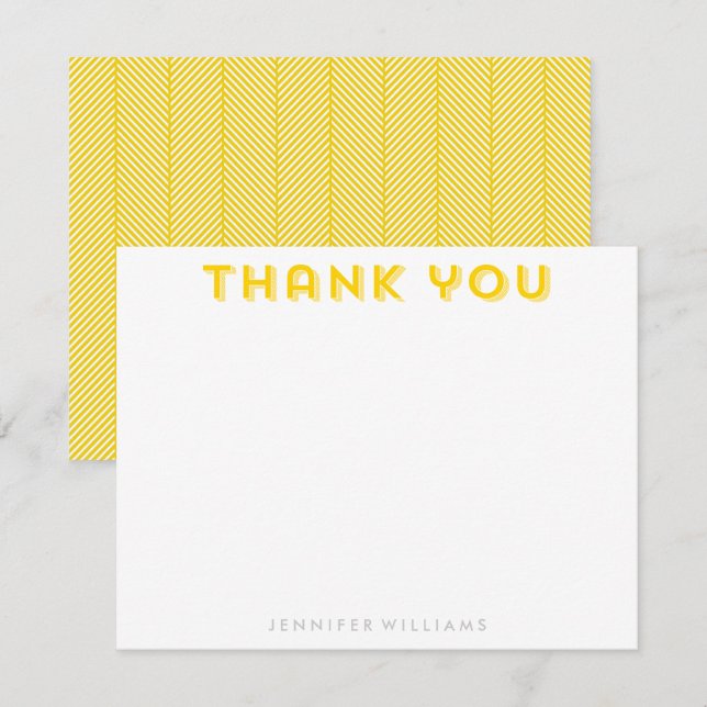 Invitación Patrón de Herringbone Amarillo Gracias Notas (Anverso / Reverso)