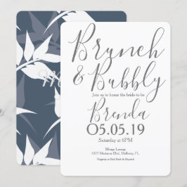 Invitación Patrón de hoja botánica azul marino Brunch Boda