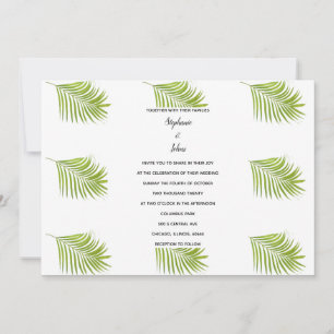 Invitación Patrón de hoja de palma tropical Boda blanco verde